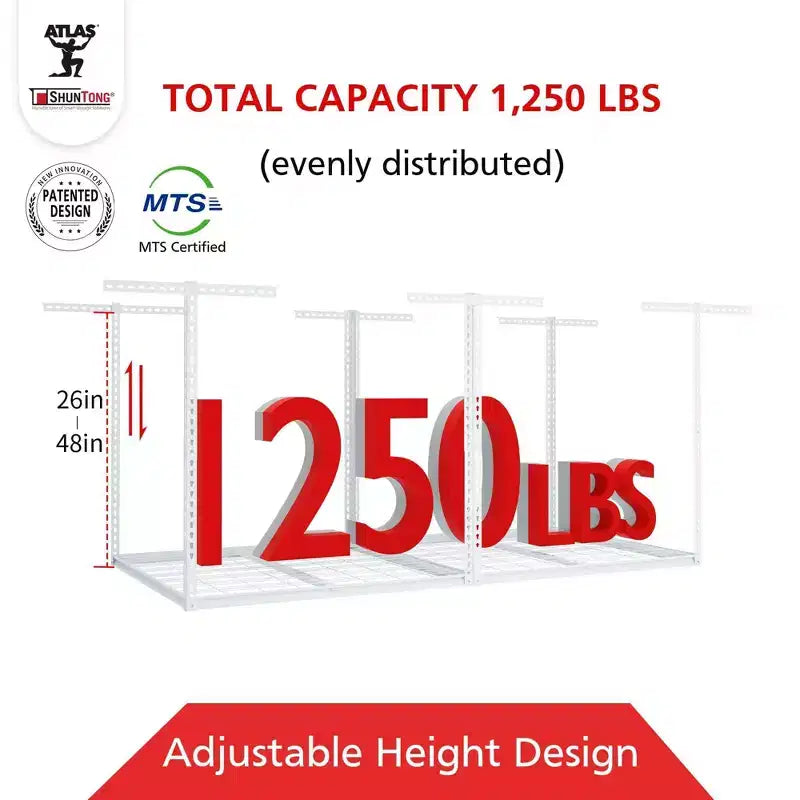 Shuntong 4'x8' The Atlas Pro Overhead Garage Storage Rack 1100 lbs Weight Capacity White