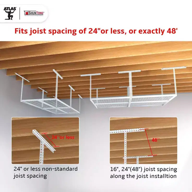 Shuntong 4'x8' The Atlas Pro Overhead Garage Storage Rack 1100 lbs Weight Capacity White
