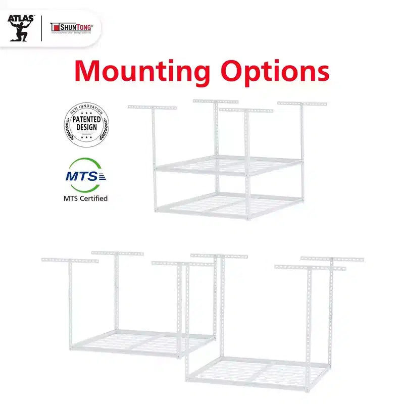 Shuntong 4'x8' The Atlas Pro Overhead Garage Storage Rack 1100 lbs Weight Capacity White