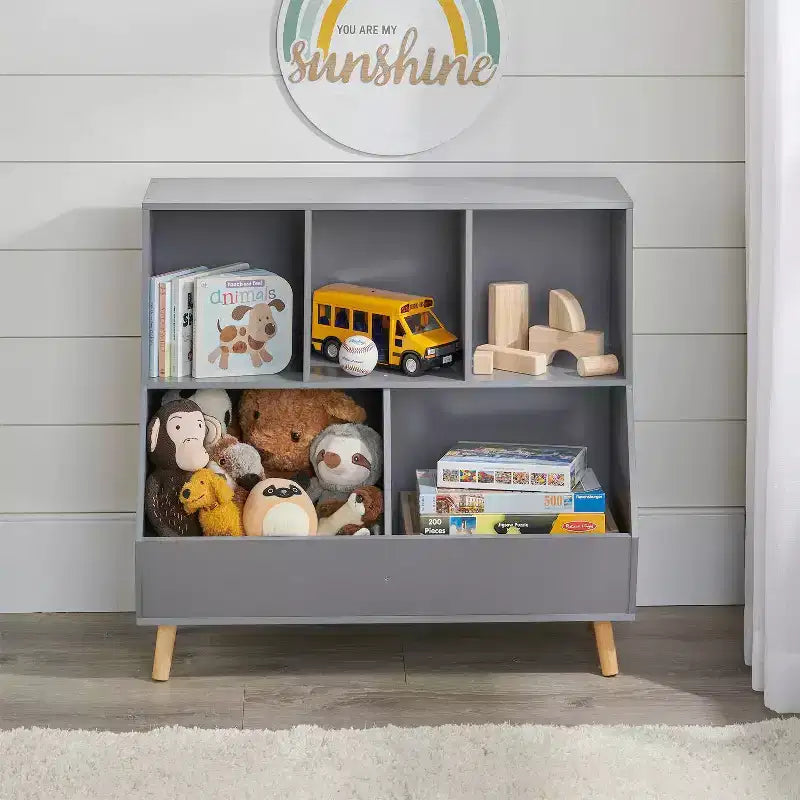 Badger Basket 5 Bin Storage Cubby with Feet Gray