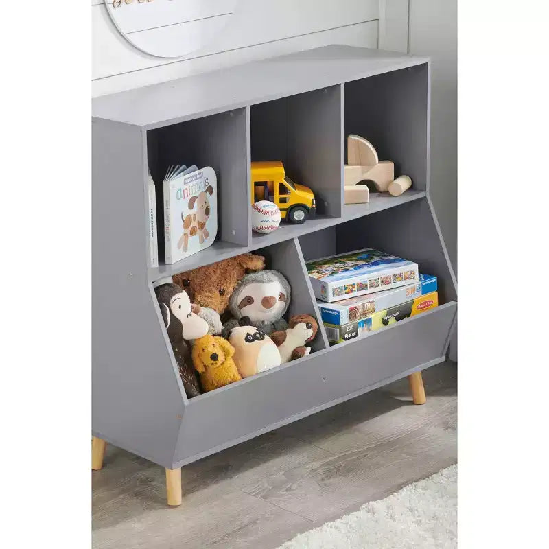 Badger Basket 5 Bin Storage Cubby with Feet Gray