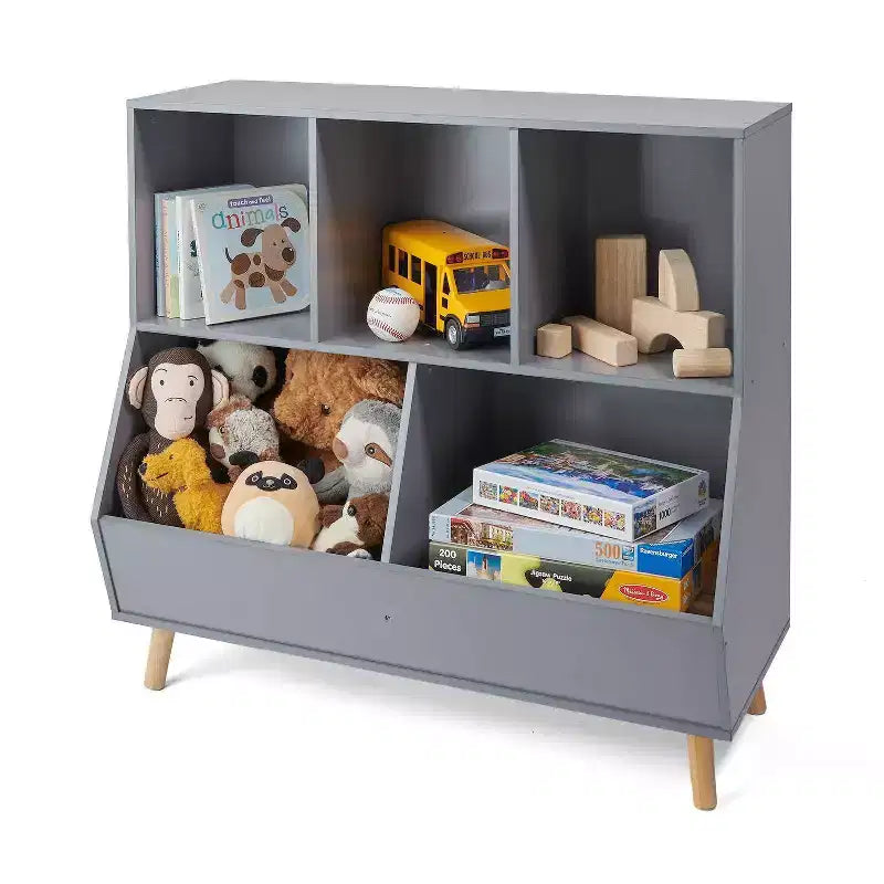 Badger Basket 5 Bin Storage Cubby with Feet Gray