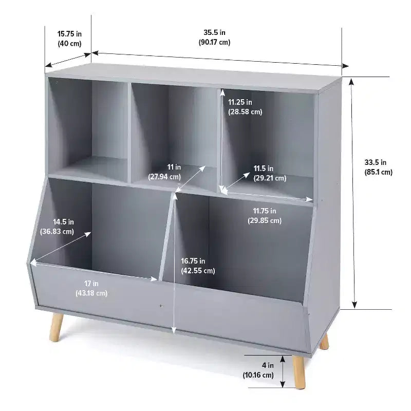 Badger Basket 5 Bin Storage Cubby with Feet Gray