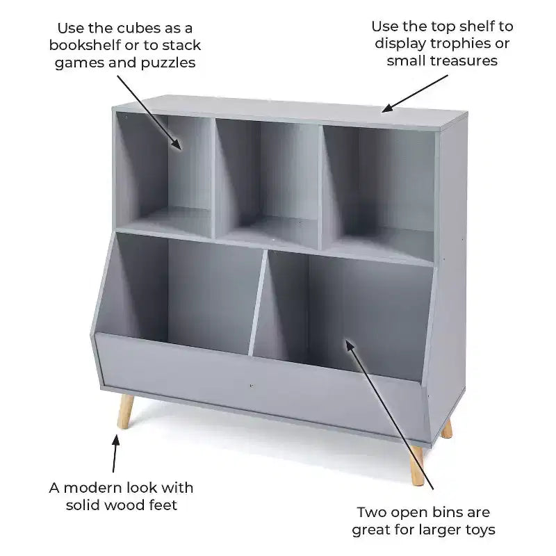 Badger Basket 5 Bin Storage Cubby with Feet Gray