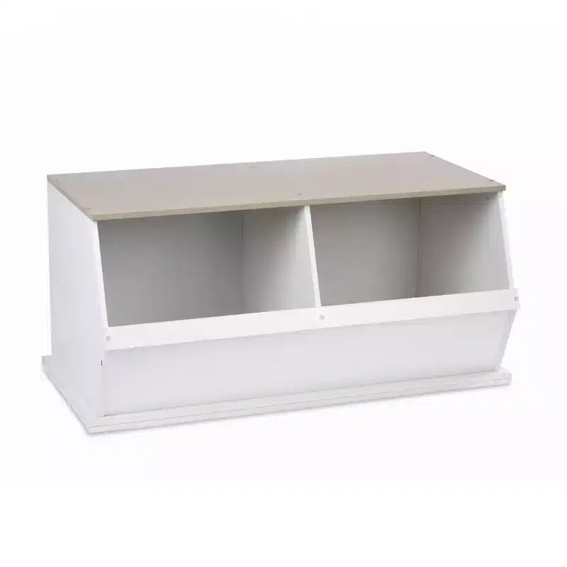 Badger Basket Two Bin Stackable Storage Cubby White/Gray Woodgrain