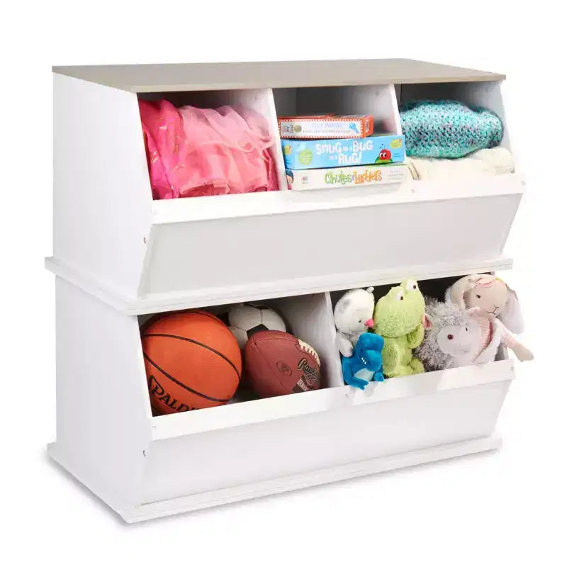 Badger Basket Two Bin Stackable Storage Cubby White/Gray Woodgrain
