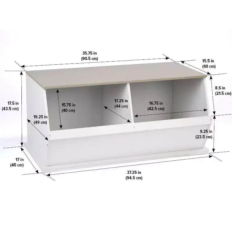 Badger Basket Two Bin Stackable Storage Cubby White/Gray Woodgrain