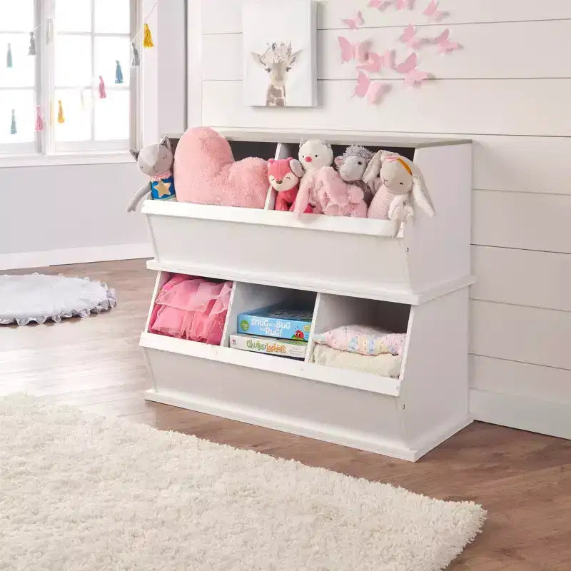 Badger Basket Two Bin Stackable Storage Cubby White/Gray Woodgrain