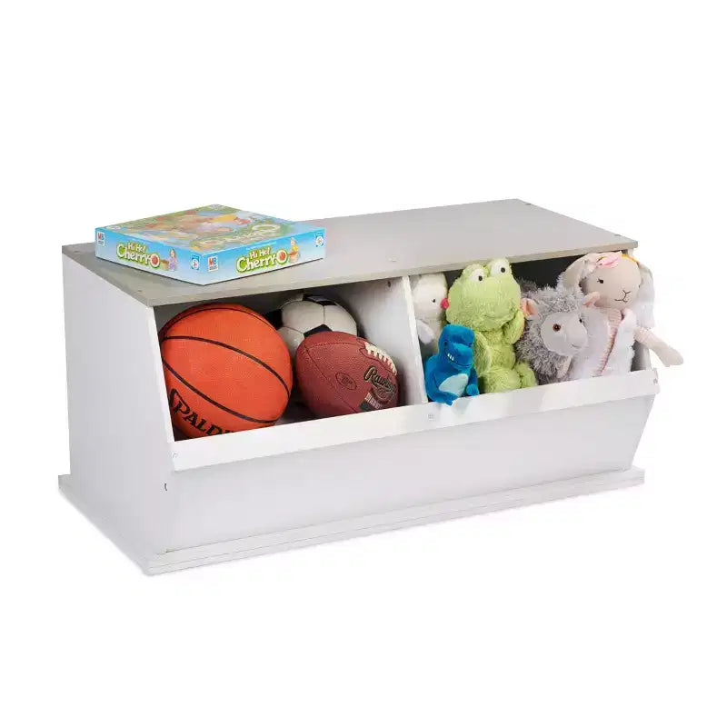 Badger Basket Two Bin Stackable Storage Cubby White/Gray Woodgrain