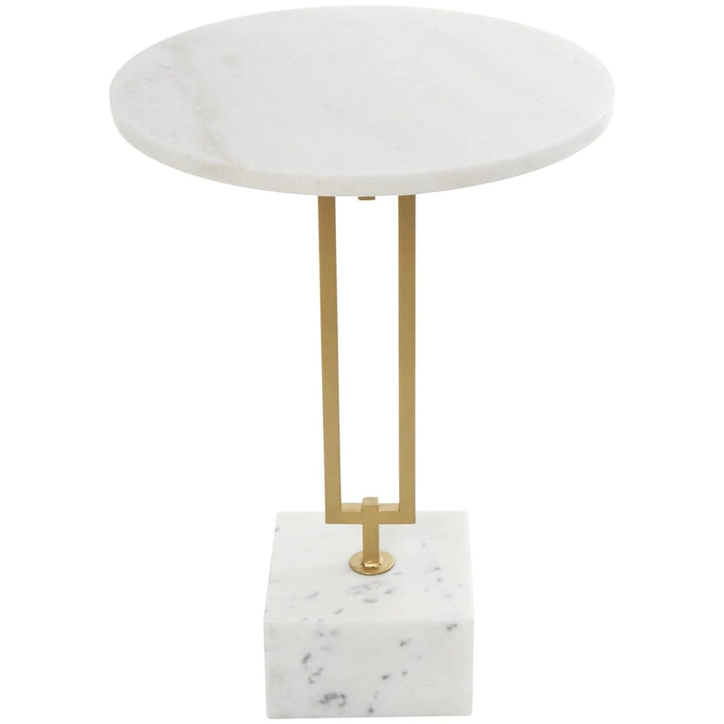 Marble Geometric Side End Accent Table with Gold Metal Rectangular Stand - White - Roche River Decor