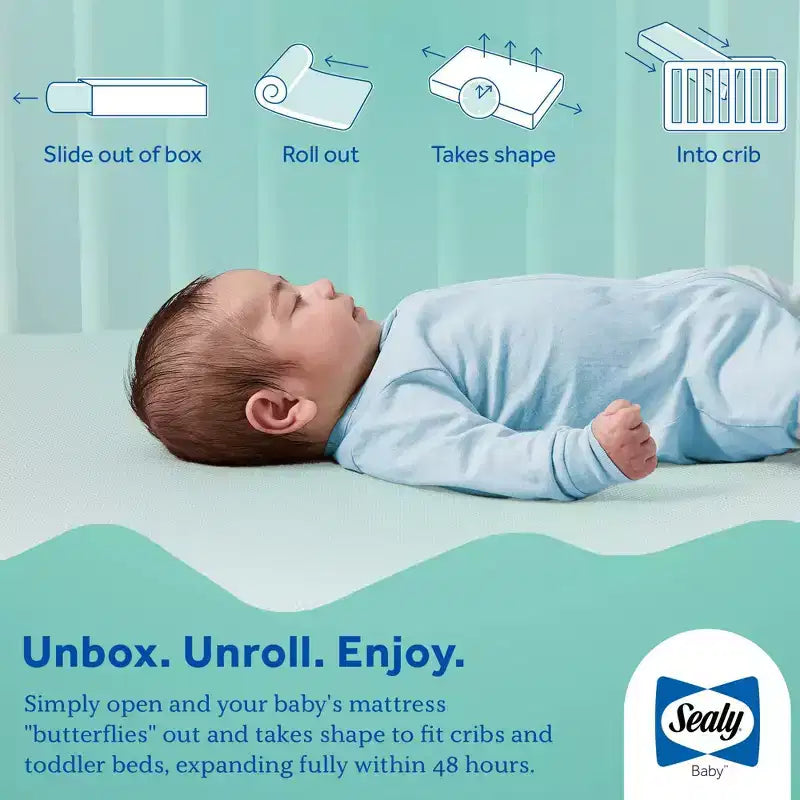 Sealy Butterfly Premium Firm Crib Mattress and Toddler Mattress: Waterproof Vinyl Cover, High-Density Foam, 4 Inch Thickness