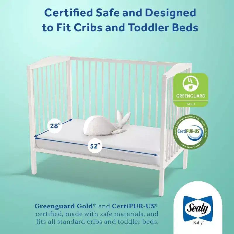 Sealy Butterfly Premium Firm Crib Mattress and Toddler Mattress: Waterproof Vinyl Cover, High-Density Foam, 4 Inch Thickness