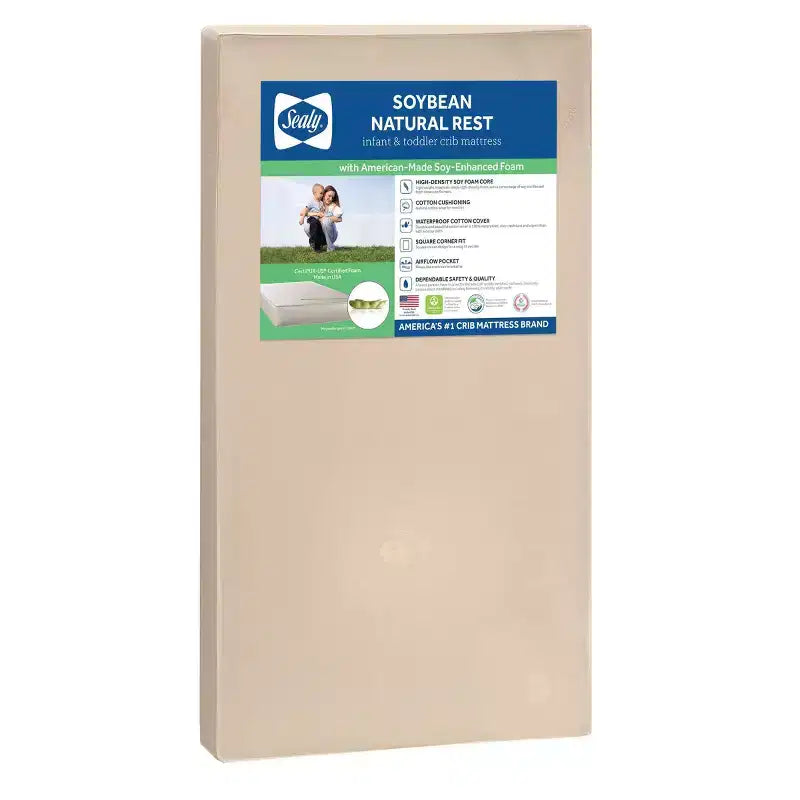 Sealy Soybean Rest Crib and Toddler Mattress: Hypoallergenic, Waterproof Cotton Cover, Firm Gel Foam