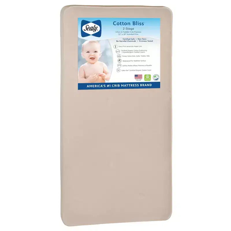 Sealy Cotton Bliss 2-Stage Crib And Toddler Mattress: Firm, 7-Inch Thickness, Gel Foam, 19.8 lbs