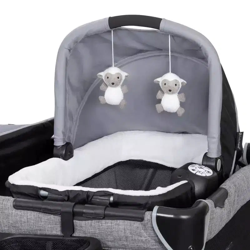 Baby Trend Retreat Twins Nursery Center - Quarry : Parc pour bébé de luxe avec nacelles, roues verrouillables et sac de transport