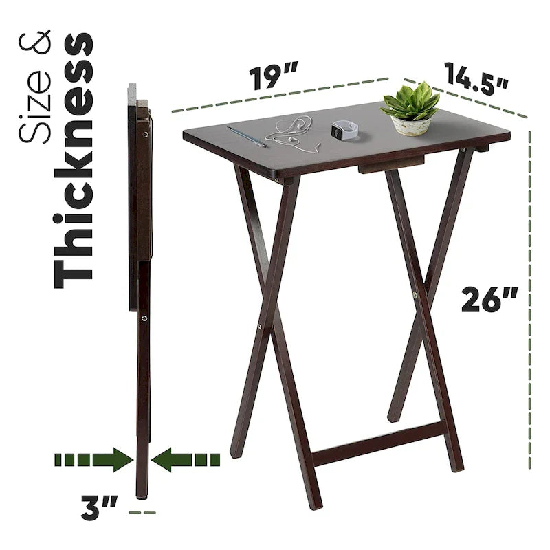 Tables de service pliantes pour télévision PJ Wood avec support de rangement compact, expresso, ensemble de 5 pièces - 36.38