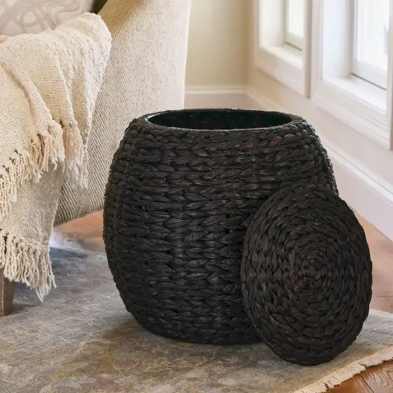 Household Essentials Handwoven Barrel Wicker Storage Basket Side Table - 17.0L x 17.0W x 19.0H