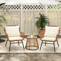 3-Piece Patio Conversation Bistro Set, Outdoor Rattan Furniture Set with Glass Table & 2 Wide Armchairs, Seat Cushions