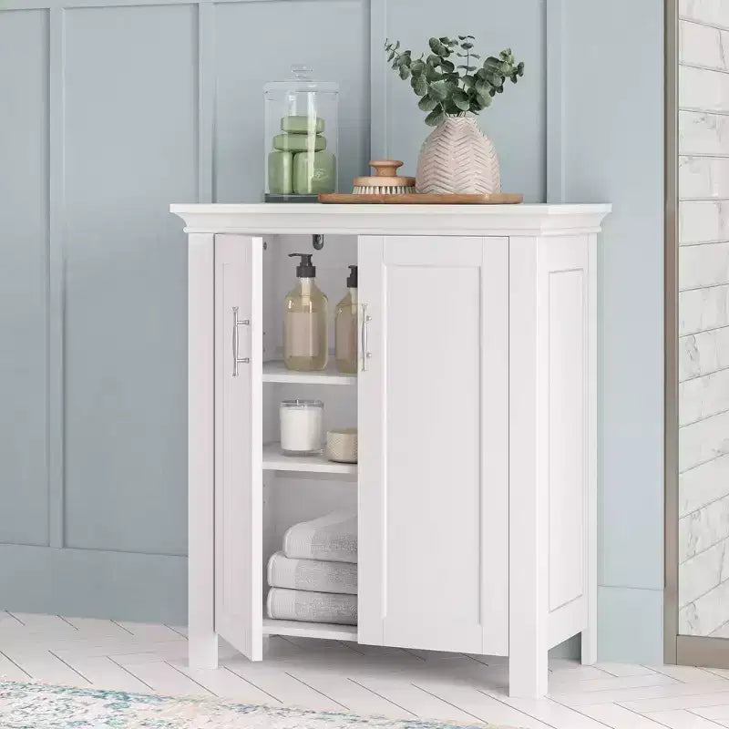 RiverRidge Home Somerset Two Door Bathroom and Laundry Storage Cabinet with Adjustable Shelf White