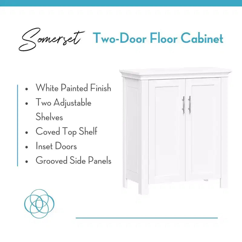 RiverRidge Home Somerset Two Door Bathroom and Laundry Storage Cabinet with Adjustable Shelf White