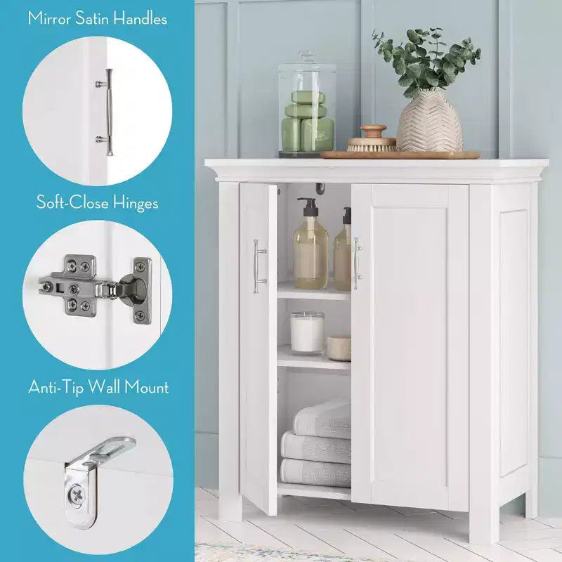 RiverRidge Home Somerset Two Door Bathroom and Laundry Storage Cabinet with Adjustable Shelf White