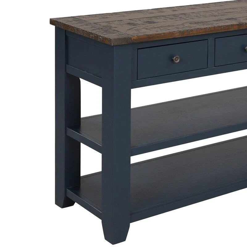 Console en bois avec 3 tiroirs de rangement et 2 étagères