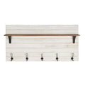 46.1" x 26" Wall Shelf with 5 Hooks White/Brown - Uniek: Kate & Laurel All Things Decor, No Assembly, Wood & Metal
