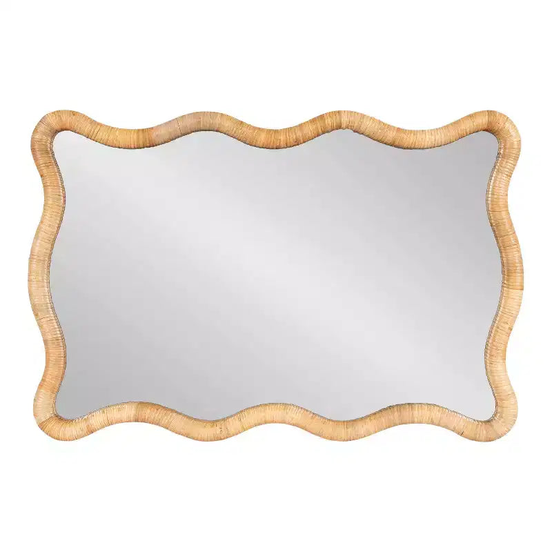 Kate & Laurel All Things Decor 24"X36" Rahfy Rattan Rectangle Scallop Mirror Natural