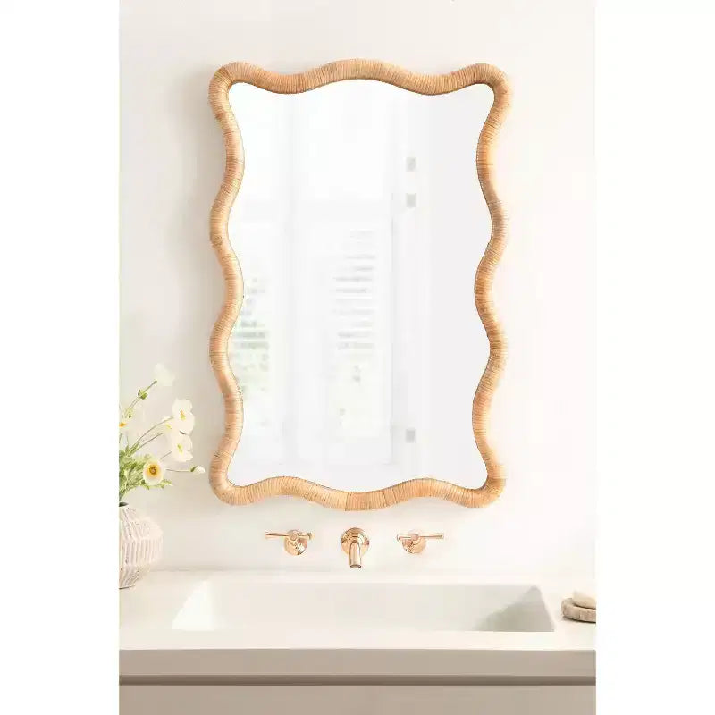 Kate & Laurel All Things Decor 24"X36" Rahfy Rattan Rectangle Scallop Mirror Natural
