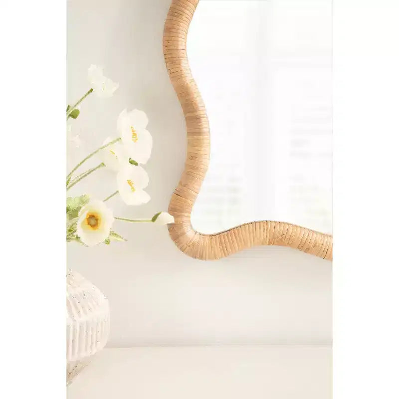 Kate & Laurel All Things Decor 24"X36" Rahfy Rattan Rectangle Scallop Mirror Natural