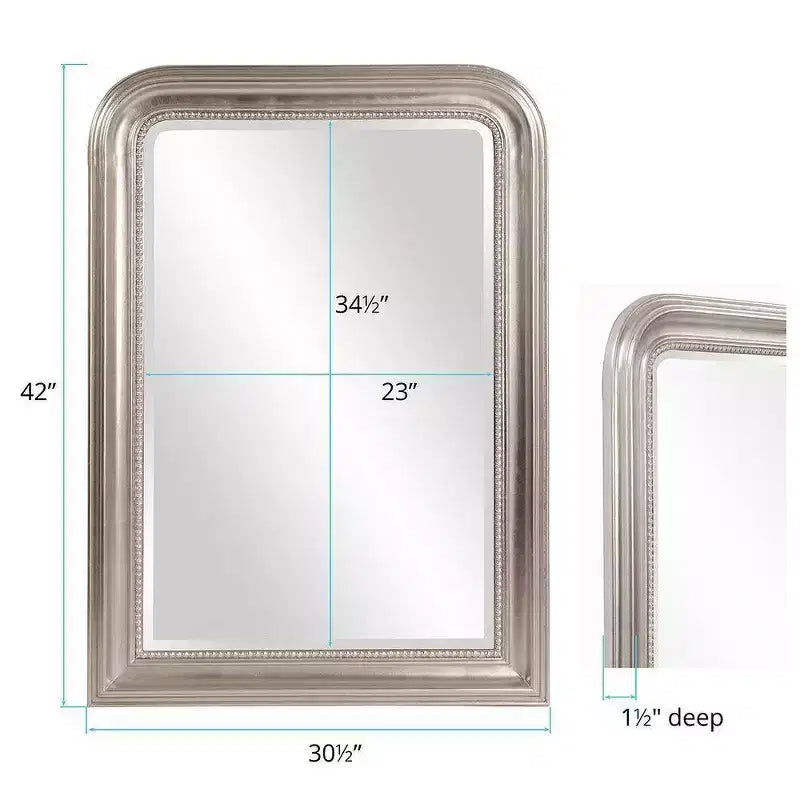 Sterling Arched Silver Mirror - Howard Elliott: Wood Frame, Beveled Edge, Transitional Style, 42x30.5"