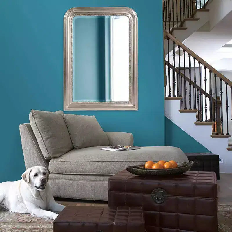 Sterling Arched Silver Mirror - Howard Elliott: Wood Frame, Beveled Edge, Transitional Style, 42x30.5"