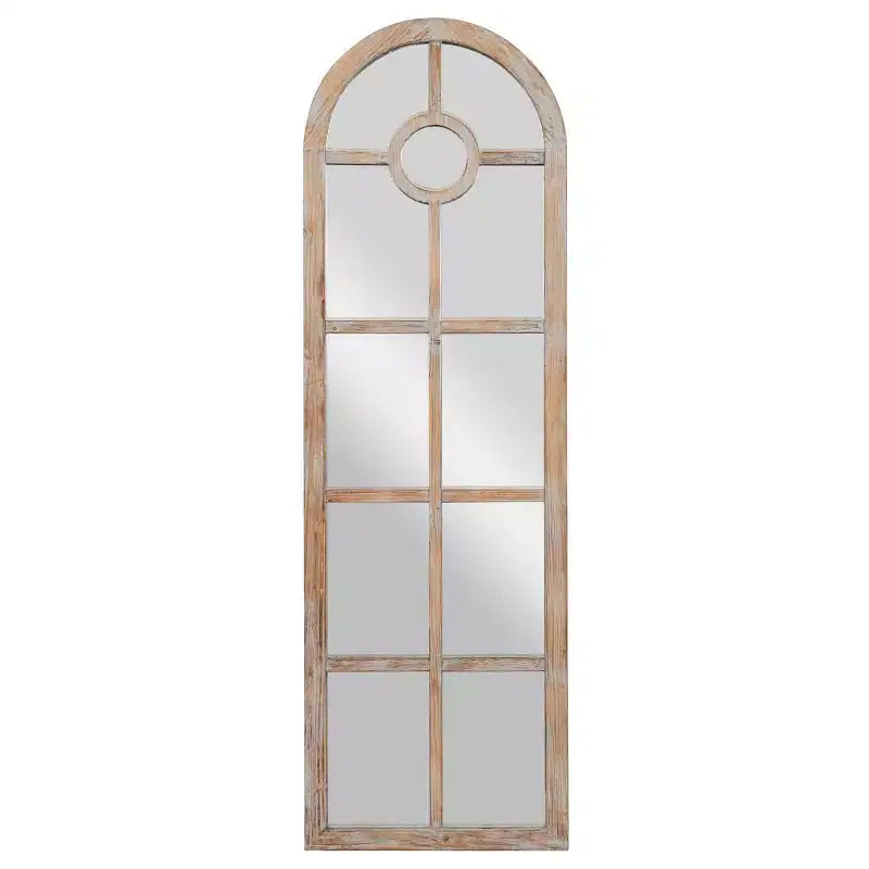 Olivia & May Glass Window Pane Inspired Wall Mirror with Arched Top Brown: Distressed Finish, Wood Frame, No Assembly Required