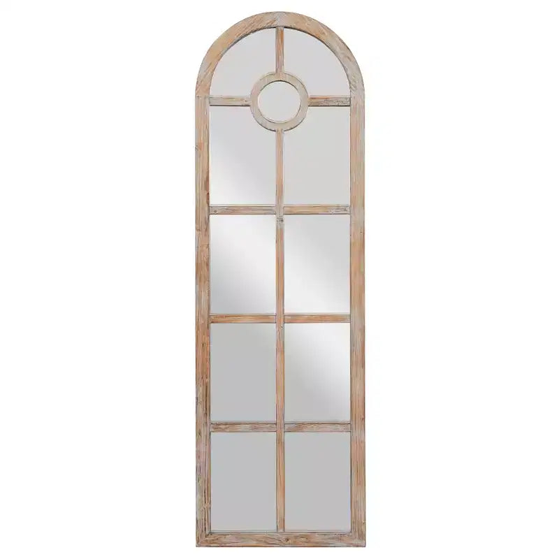 Olivia & May Glass Window Pane Inspired Wall Mirror with Arched Top Brown: Distressed Finish, Wood Frame, No Assembly Required