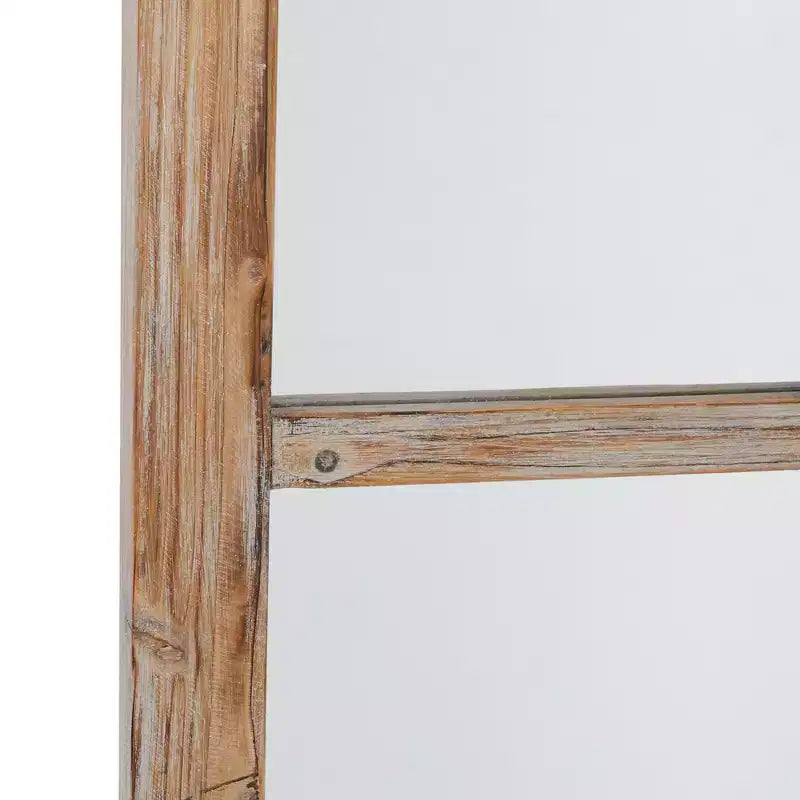 Olivia & May Glass Window Pane Inspired Wall Mirror with Arched Top Brown: Distressed Finish, Wood Frame, No Assembly Required