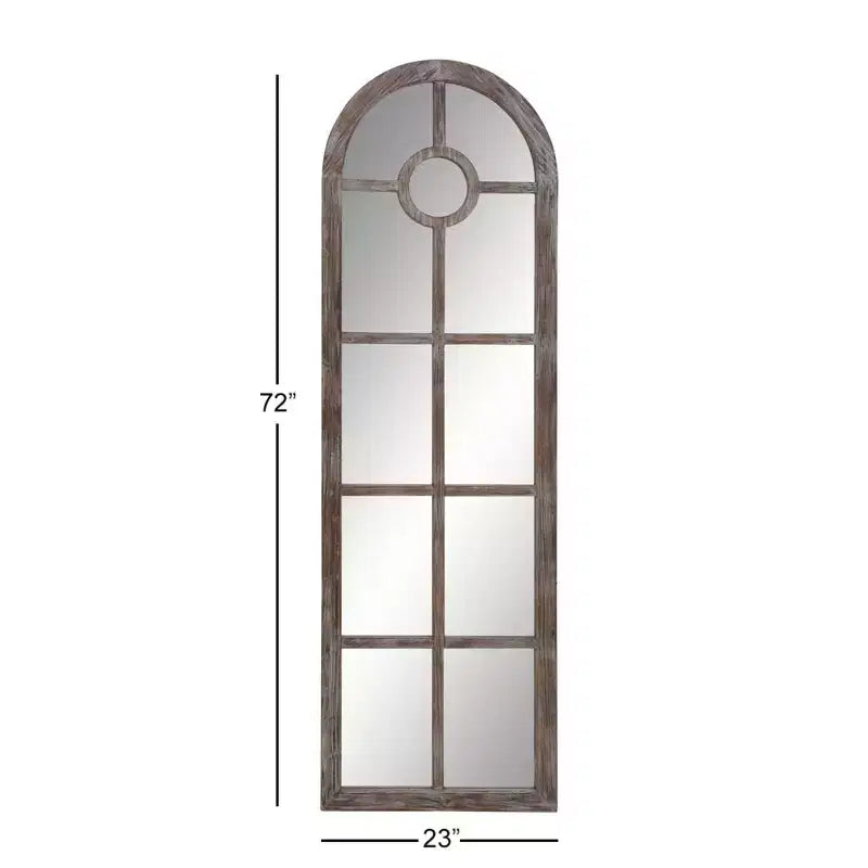Olivia & May Glass Window Pane Inspired Wall Mirror with Arched Top Brown: Distressed Finish, Wood Frame, No Assembly Required