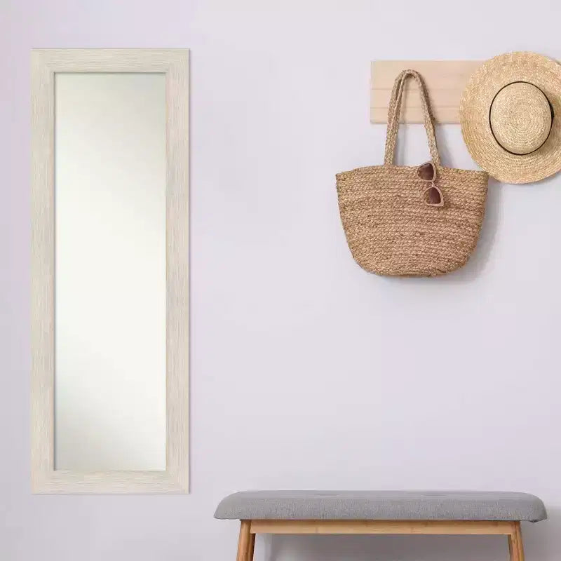 Miroir pleine longueur à suspendre à une porte, encadré en bois massif, 19" x 53" - Blanc