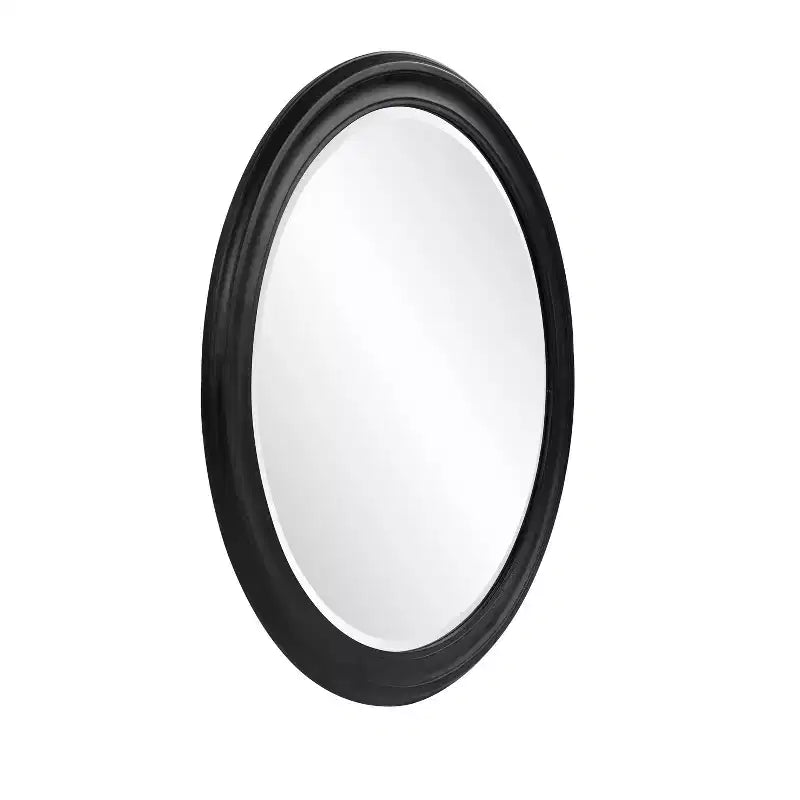 Howard Elliott 36" George Round Matte Black Wood Framed Beveled Mirror