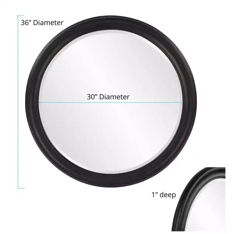 Howard Elliott 36" George Round Matte Black Wood Framed Beveled Mirror