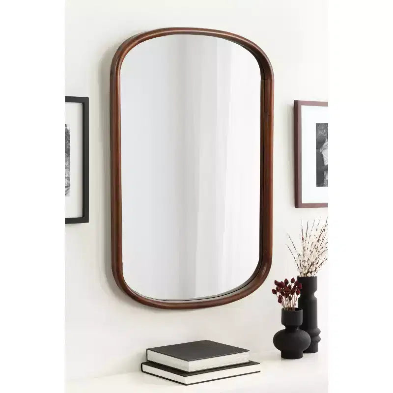 Kate & Laurel All Things Decor 24"X36" Talma Capsule Wall Mirror Walnut Brown