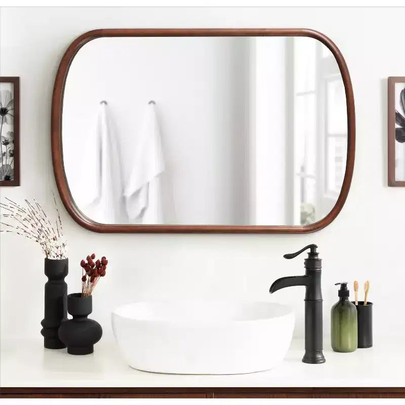 Kate & Laurel All Things Decor 24"X36" Talma Capsule Wall Mirror Walnut Brown