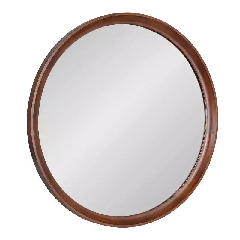 Kate & Laurel All Things Decor 30" Hatherleigh Round Wood Wall Mirror Diameter Walnut Brown