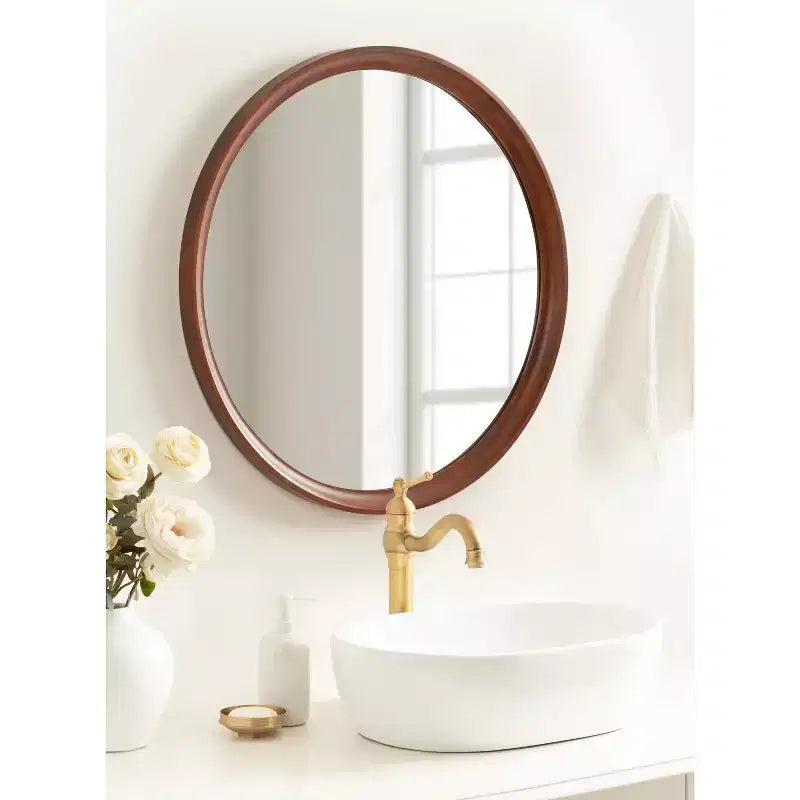 Kate & Laurel All Things Decor 30" Hatherleigh Round Wood Wall Mirror Diameter Walnut Brown