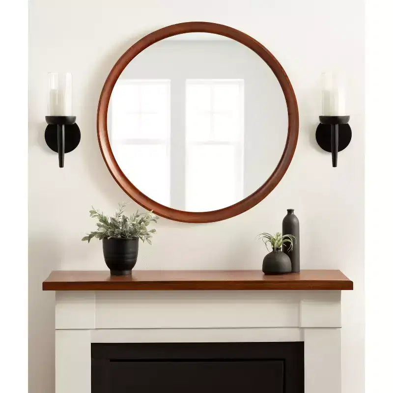 Kate & Laurel All Things Decor 30" Hatherleigh Round Wood Wall Mirror Diameter Walnut Brown