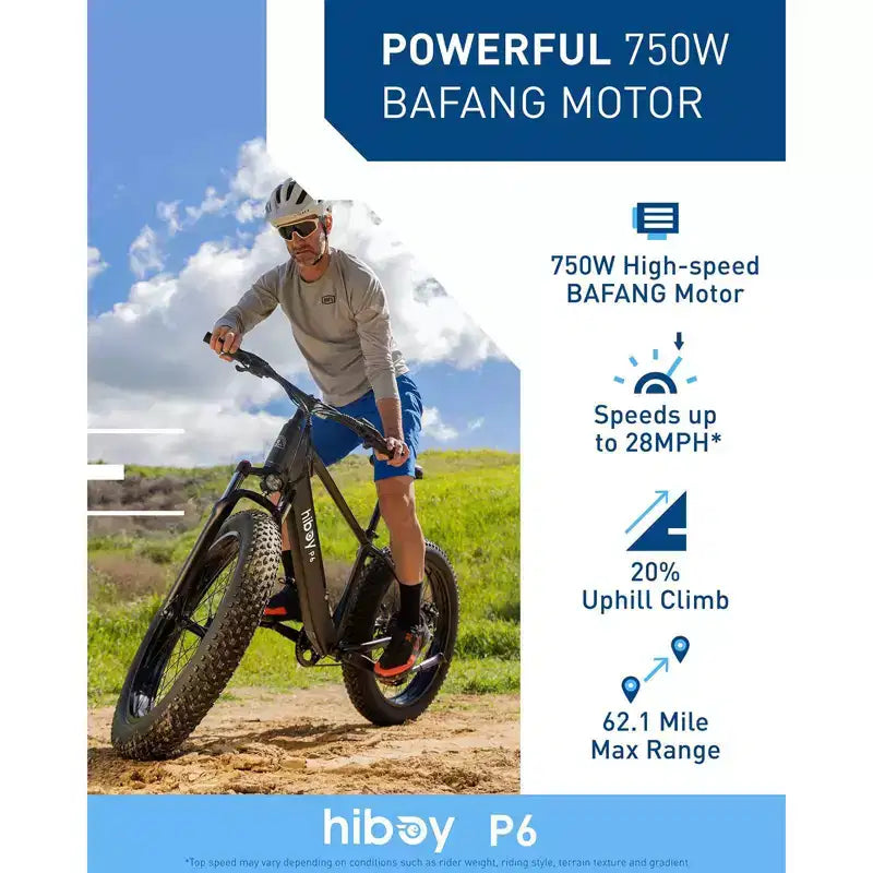 Vélo de montagne électrique Hiboy Adult P6 26" avec cadre haut - Noir
