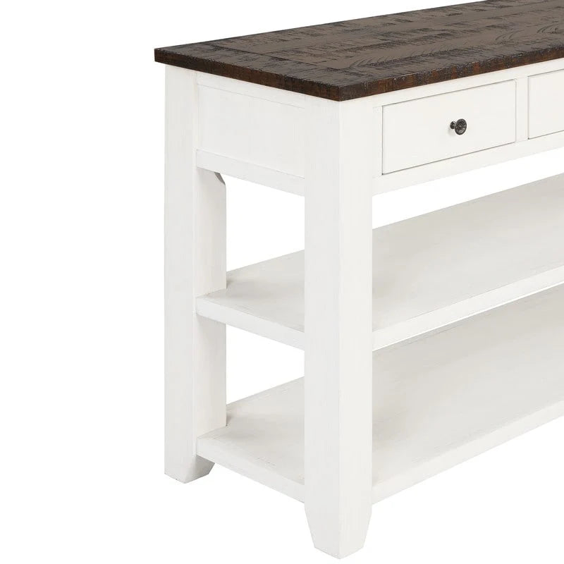 Console en bois avec 3 tiroirs de rangement et 2 étagères