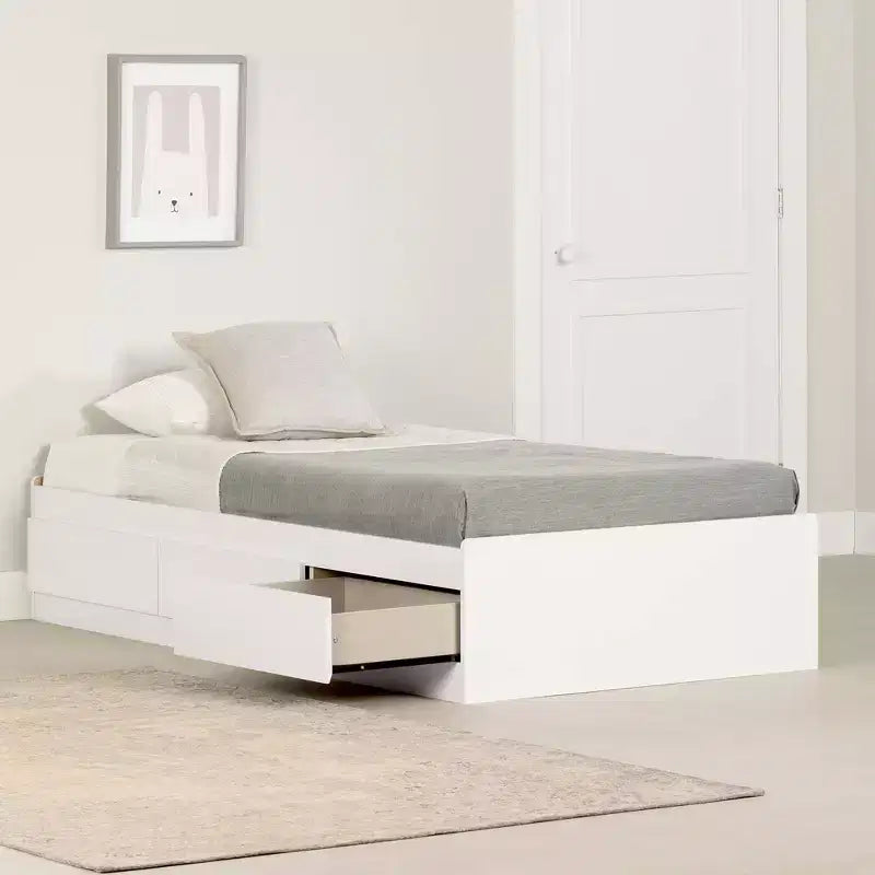 South Shore Twin Fusion Mates Kids' Bed with 3 Drawers Pure White