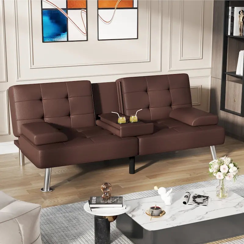 Homall Futon Sofa Bed Convertible Lounge Couch Sofa with Cupholders & Pillows