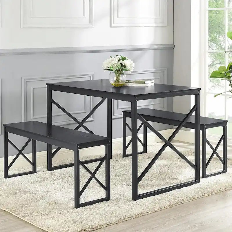 Table à manger 3 pièces VECELO avec banc, ensemble de table de salle à manger pour 4-6 personnes, table de cuisine avec 2 bancs, ensemble de table à manger