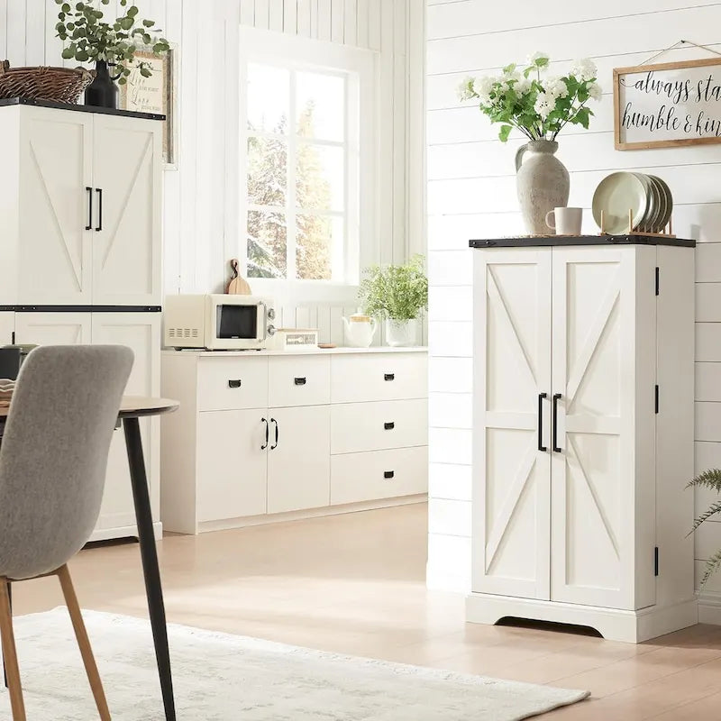 47 Farmhouse Kitchen Pantry, Storage Cabinet with Barn Doors - N/A